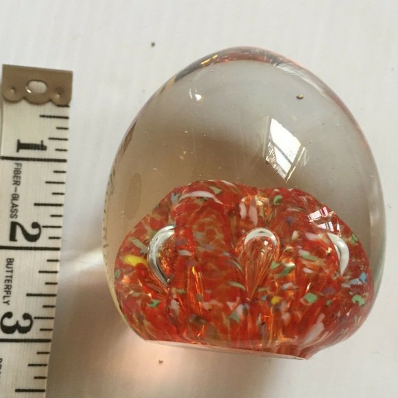 2 Glass Paperweights: Volcano Crater & Blue Flower - Picture 2 of 7